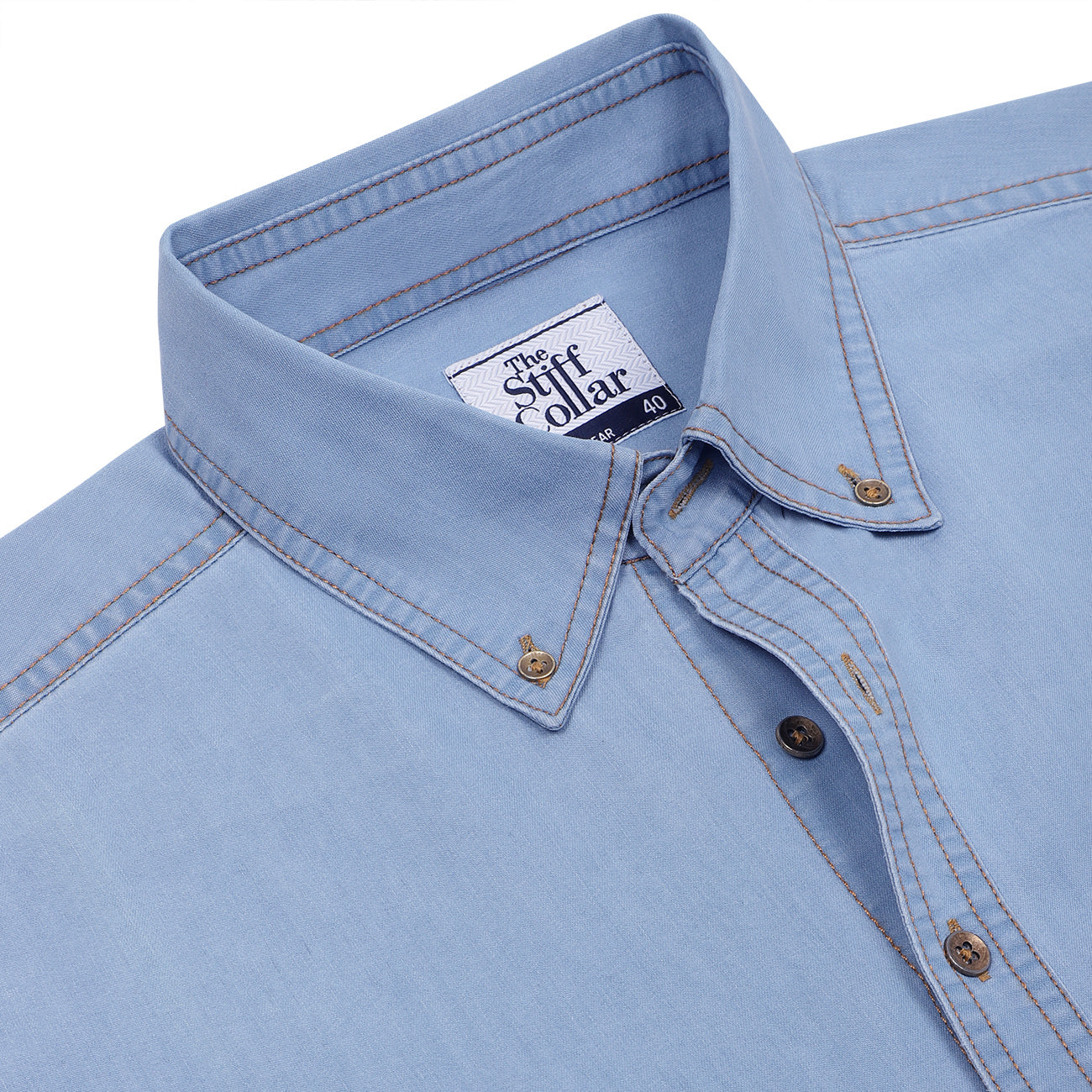 Fresh Blue Ice Denim Button Down Collar Shirt